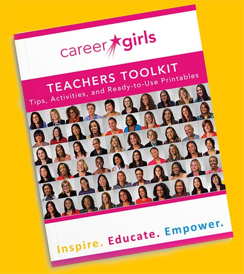 Career Girls teachers toolkit guide with drop shadow against a solid yellow background