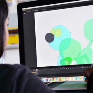 Animator creates animation on computer screen