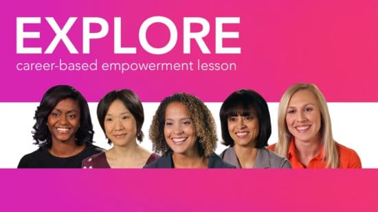 Diverse women role models smiling beneath the word explore