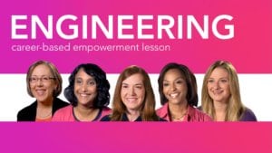 Diverse women role models smiling beneath the word engineering