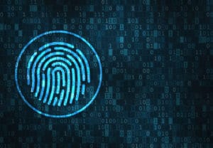 Stylized image of a fingerprint against a darker blue background