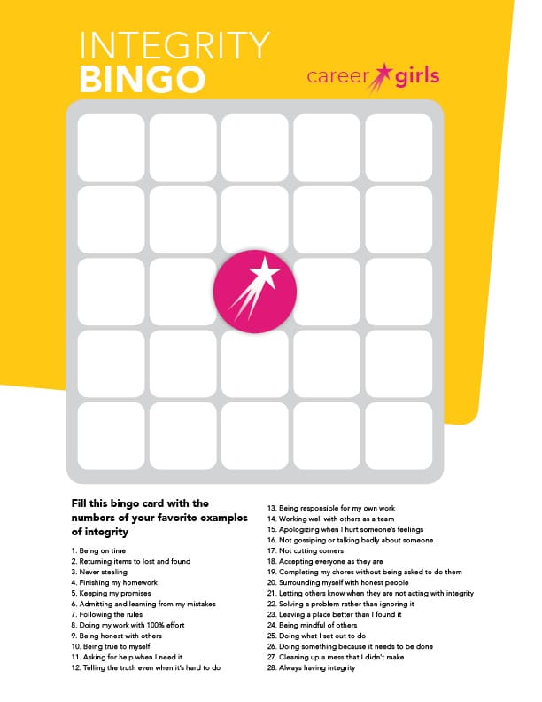 integrity bingo empowerment activity