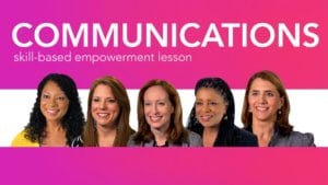 Diverse women role models smiling beneath the word communications