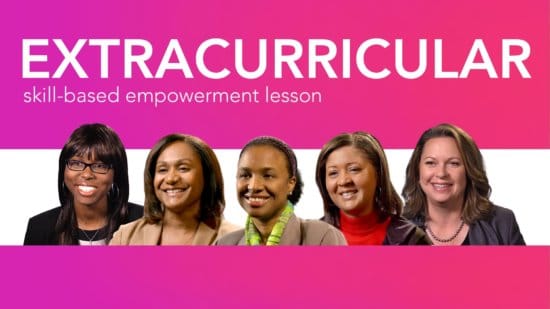 Five diverse women role models smile at girls from the Importance of Extracurricular Activities video discussion