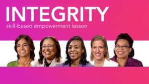 Diverse women role models smiling beneath the word Integrity