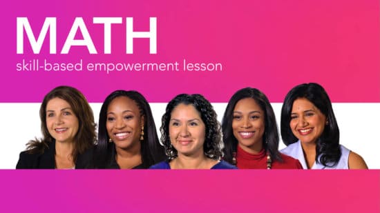 Diverse women role models smiling beneath the word Math