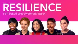 Diverse women role models on pink gradient discussing Developing Resiliency topic