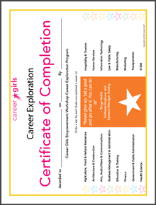 Career exploration certificate of completion