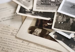 Old historical genealogy family photograph and documents
