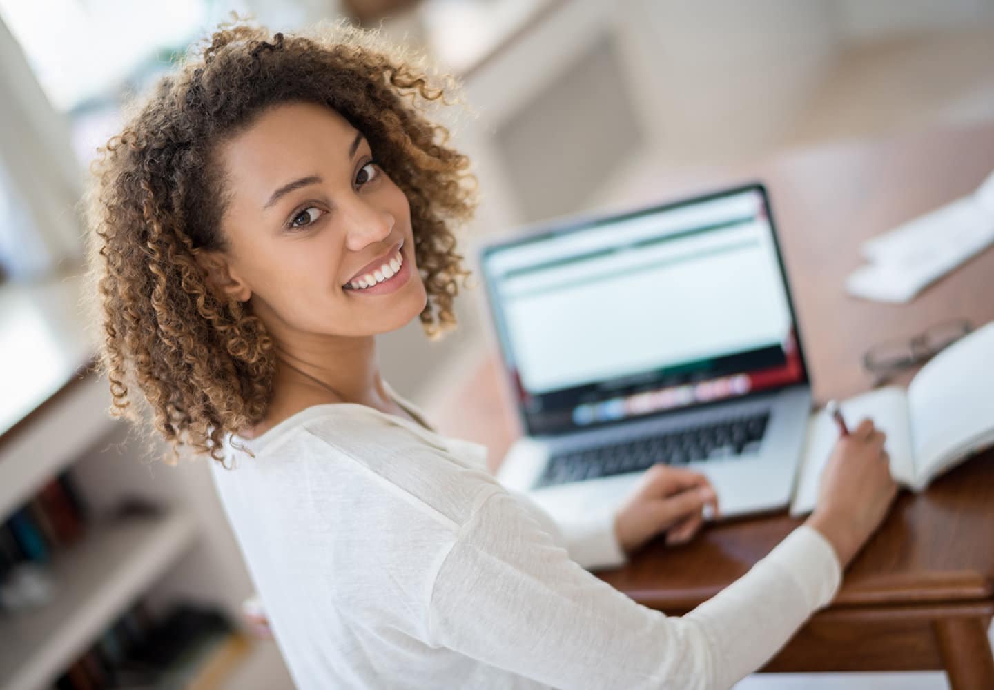 Young woman completing college major quiz