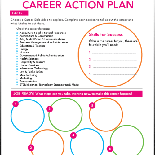 Career Action Plan printable career exploration activity for girls