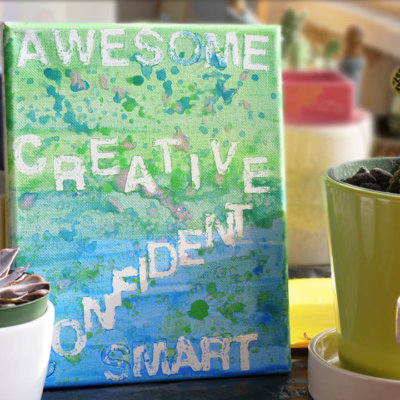 Confidence collage painting activity for girls finished example