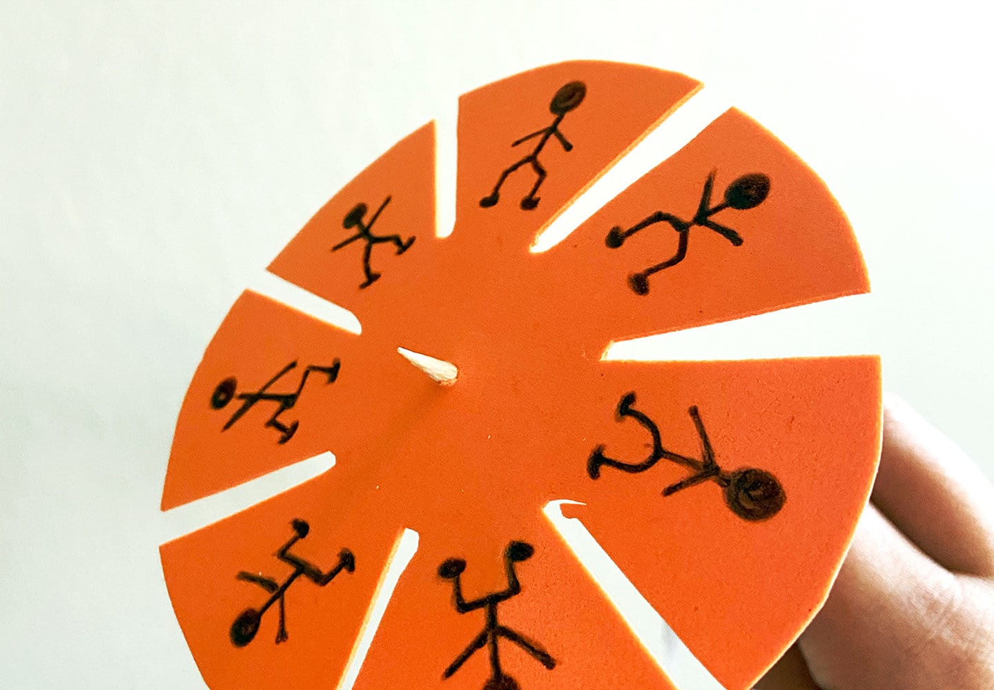 DIY Animation round orange wheel activity for girls example with stick figures