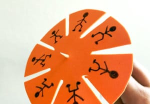 DIY Animation round orange wheel activity for girls example with stick figures