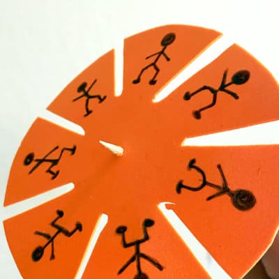 DIY Animation round orange wheel activity for girls example with stick figures