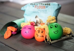 Stress ball balloons in bright colors filled with flour