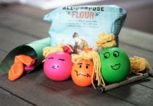 Stress ball balloons in bright colors filled with flour