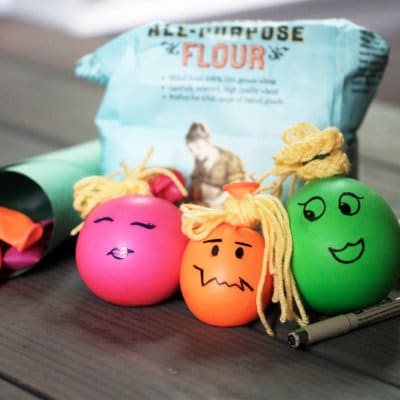 Stress ball balloons in bright colors filled with flour