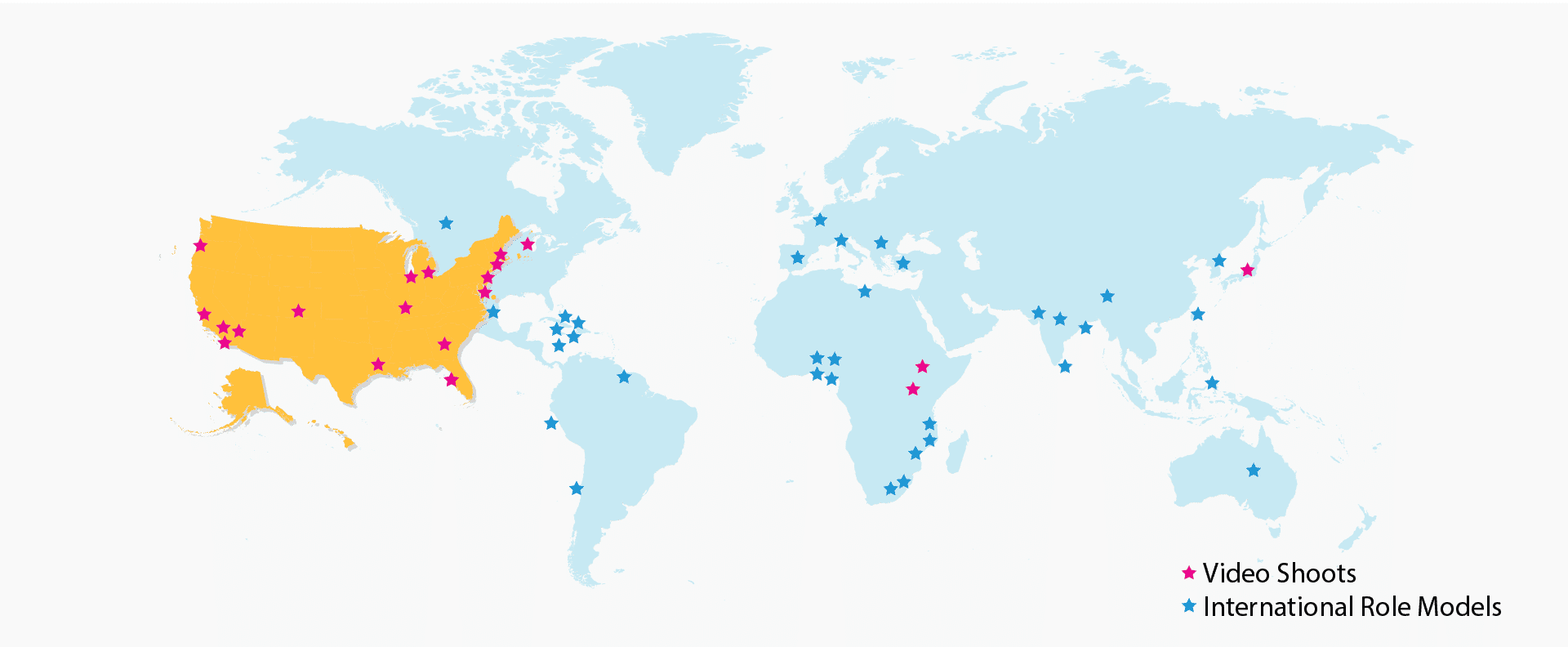 World map of Career Girls video shoots and role model locations