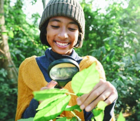 Environmental Camp Image Girl with plant and magnifying glass