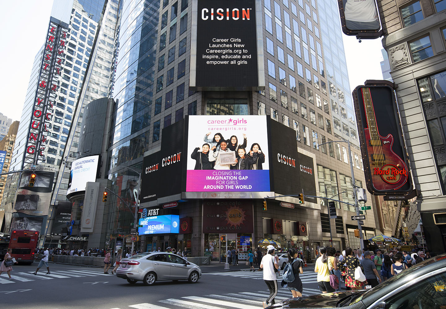 Times Square image of Career Girls re-launch