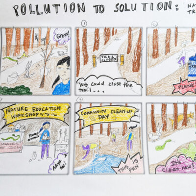 Pollution to Solution materials step 7 finished comic for group activity for Environmental Science Careers Empowerment Video