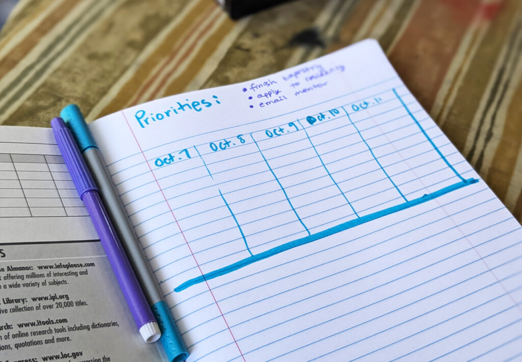 Write in dates and priorities - Notebook Planner